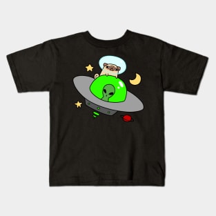 Space Pug Riding a UFO Kids T-Shirt